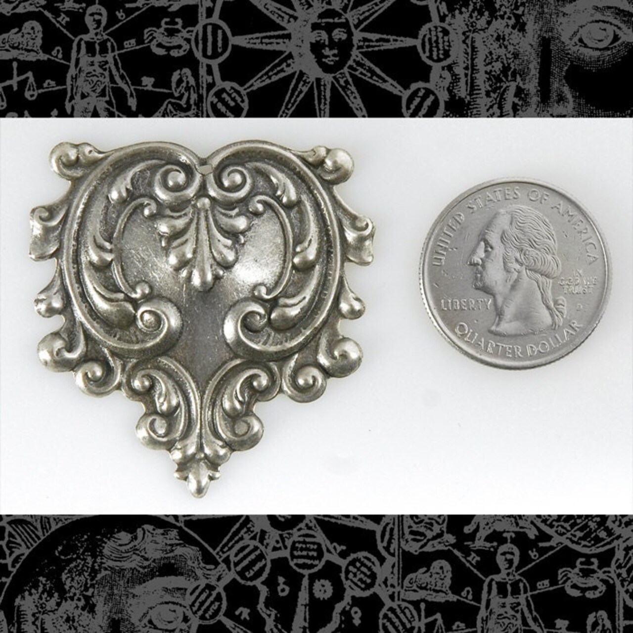 Antiqued Silver Plated Brass Vintage Style Ruffled Heart Pendants - Set of Two - XXX - S-P43